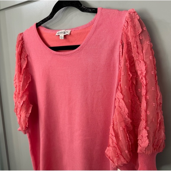 NWT Nanette Lepore Lace Puff Sleeve Sweater Pink Size Large - Picture 3 of 6